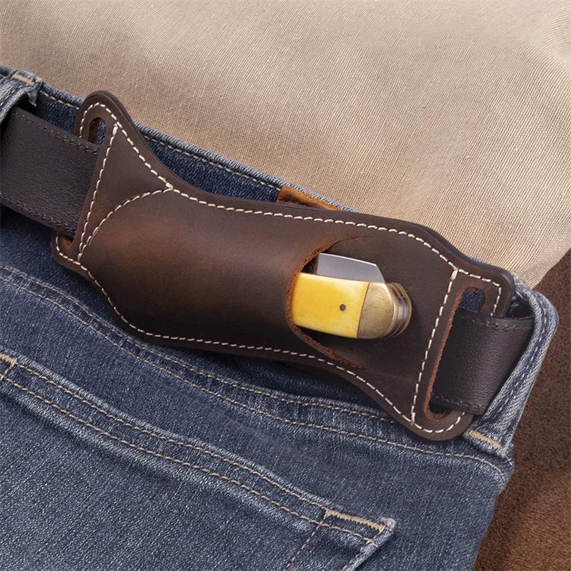 Edc Carry Knife - Funda/Bolsa de Cuero Genuino para Cuchillo